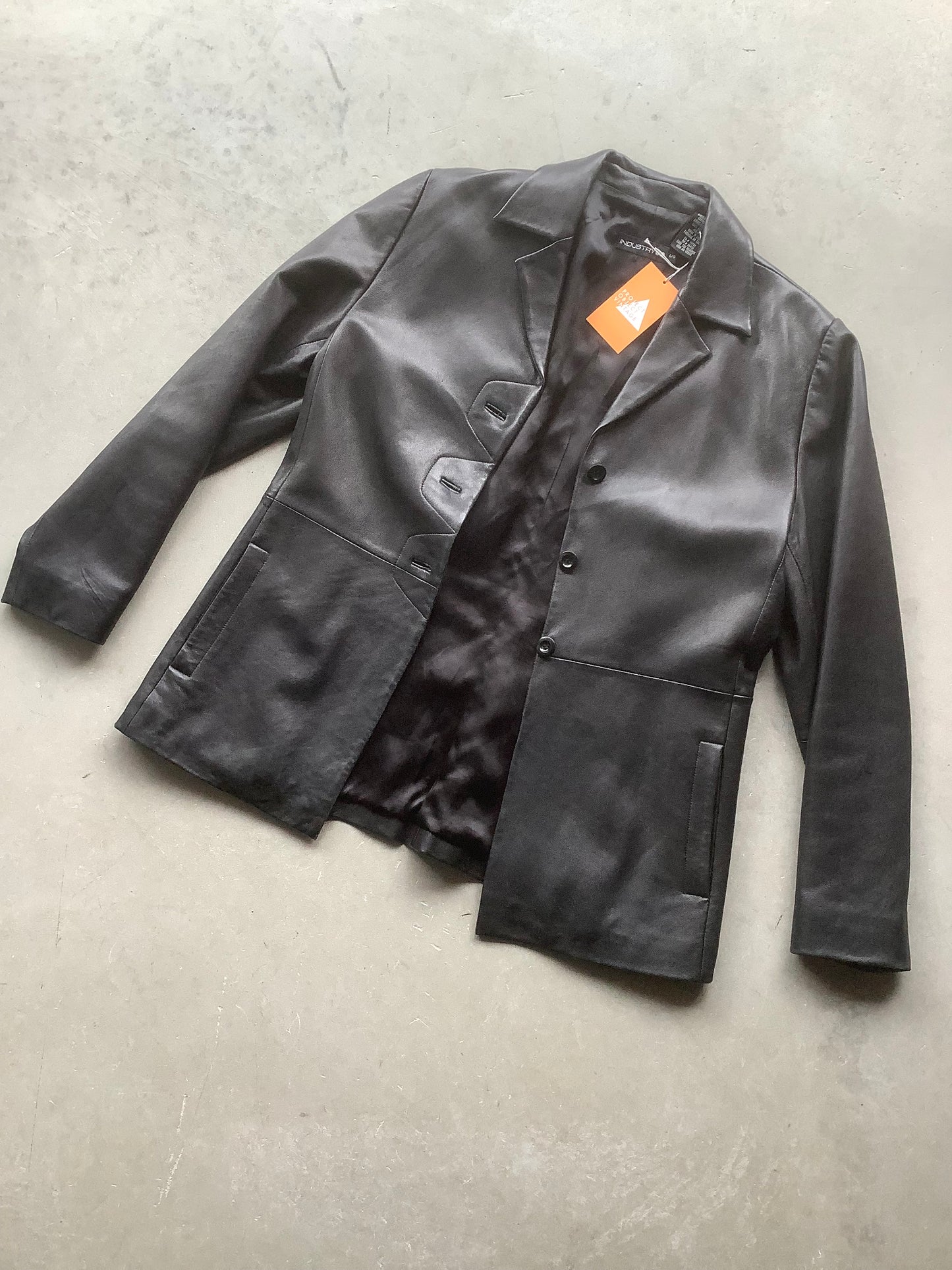 Black leather button-up jacket