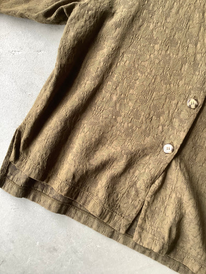 Olive button up boxy top (L-XL)