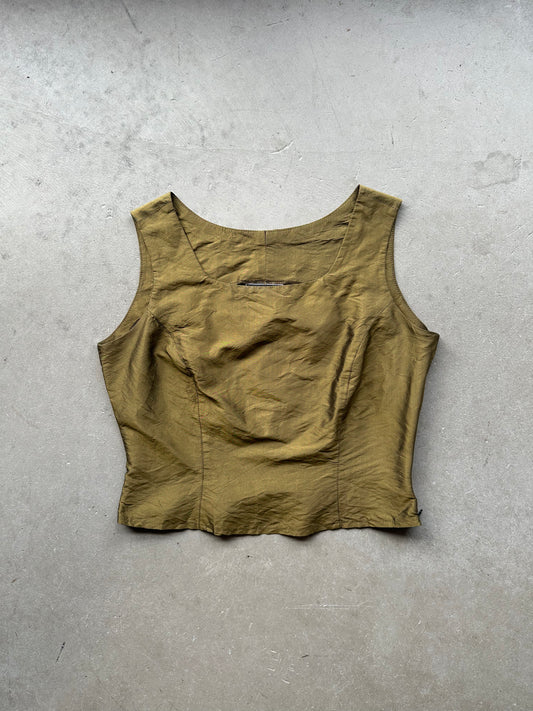 Olive Green Silk Cropped Tank with Side Zip