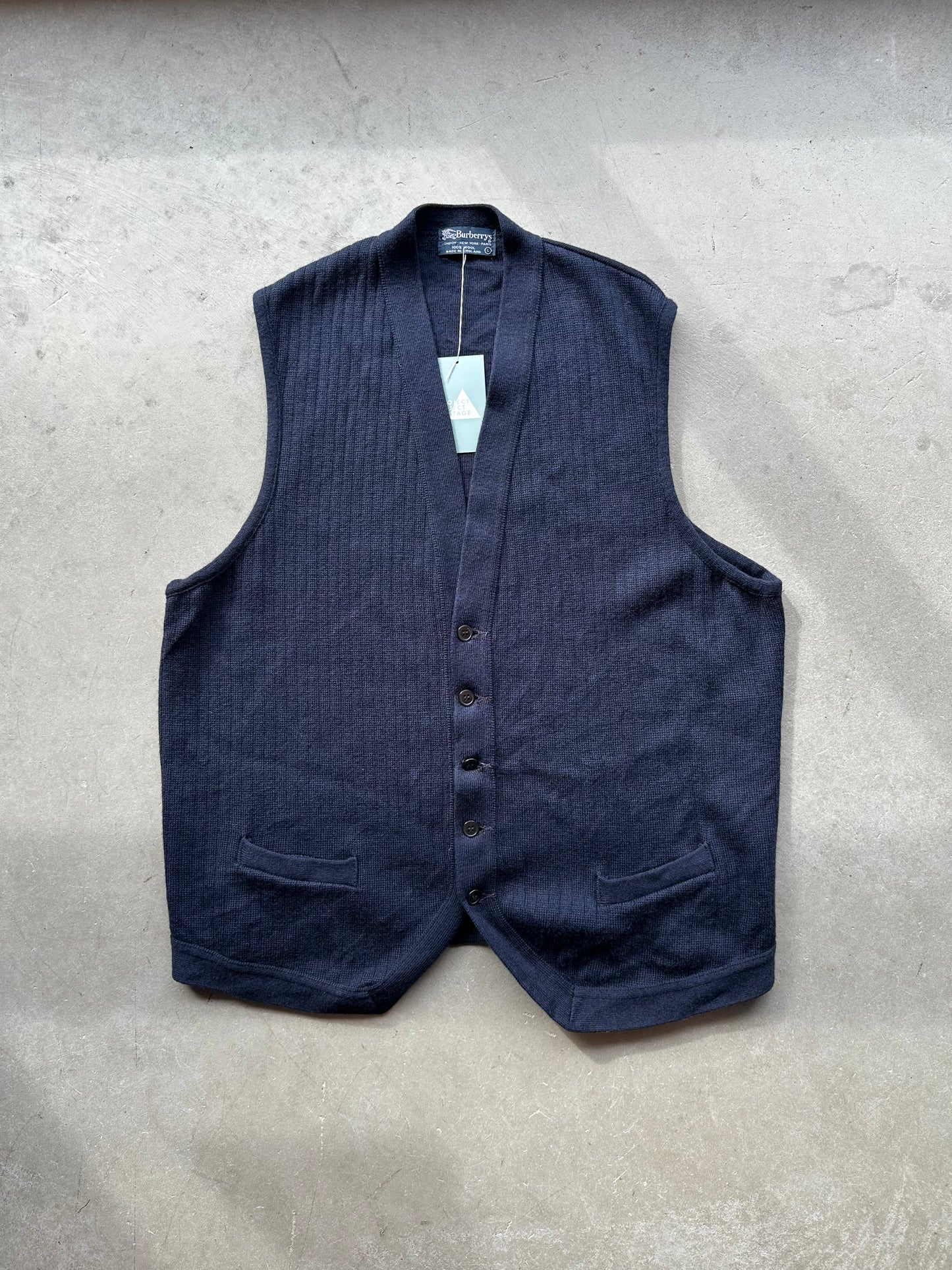 Navy Wool Burberry Vest