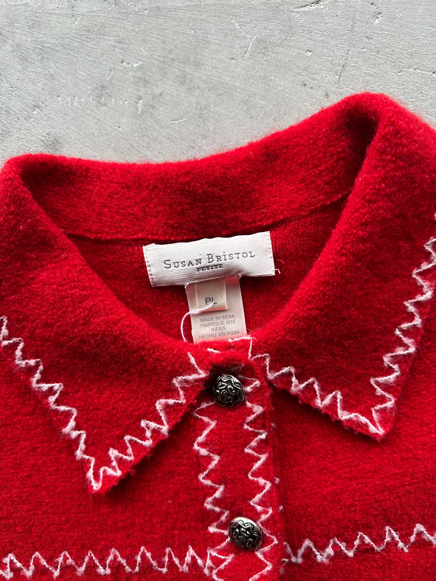 Red Wool Cropped Jacket with White Zigzag Stitching