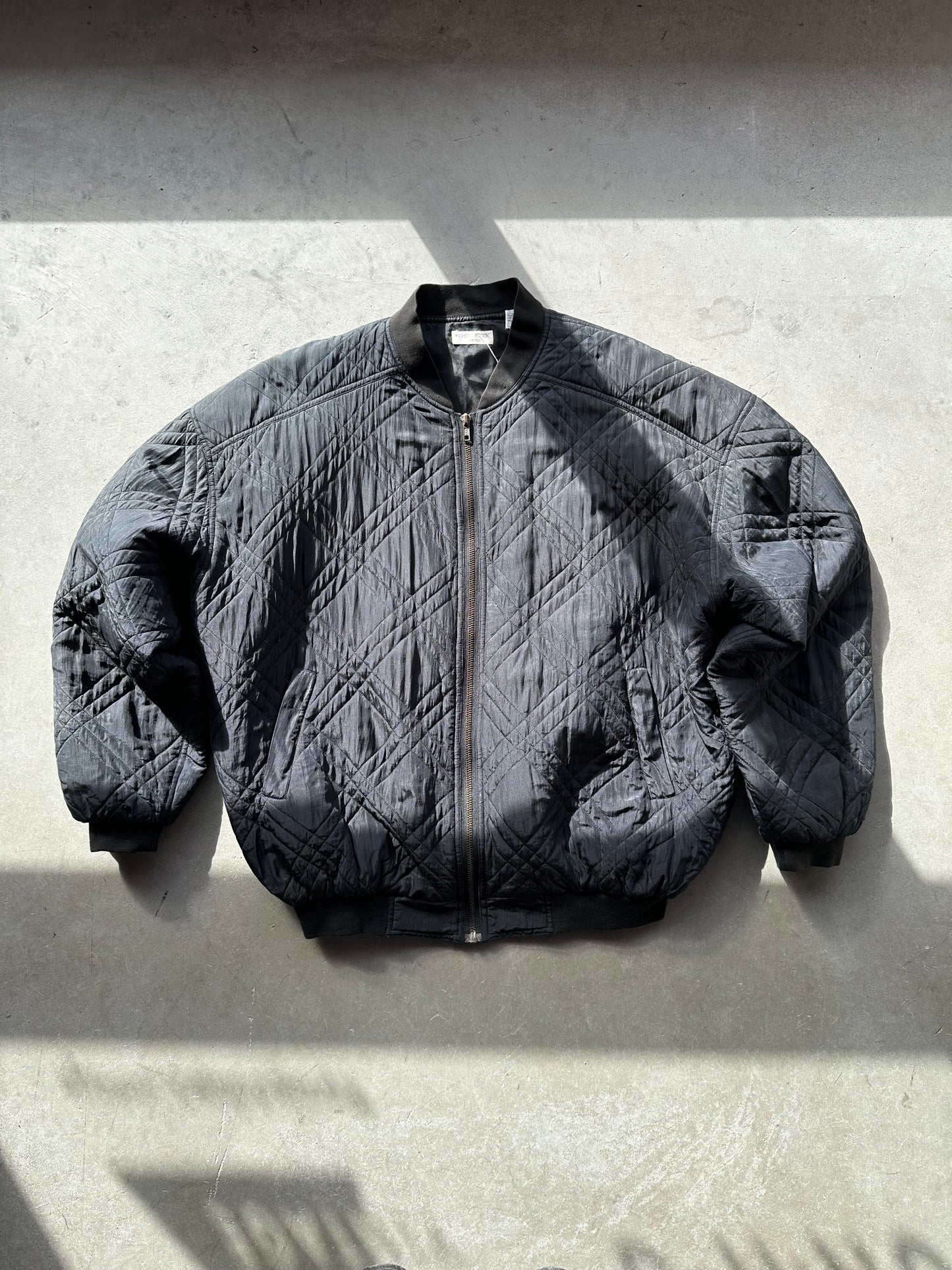Black Silk Quilted Zip-Up Jacket