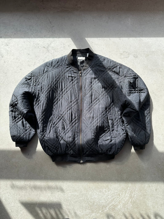 Black Silk Quilted Zip-Up Jacket