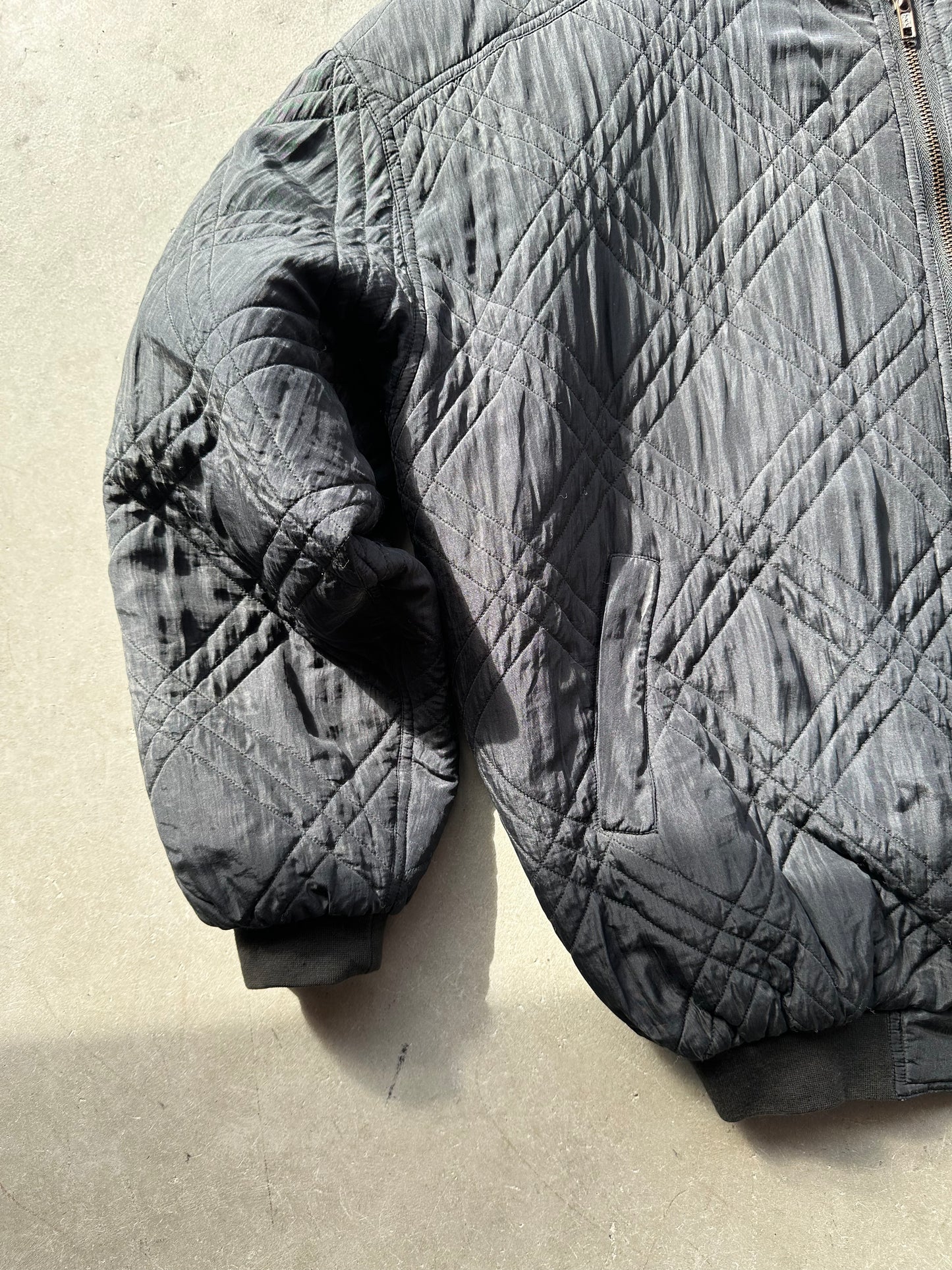 Black Silk Quilted Zip-Up Jacket