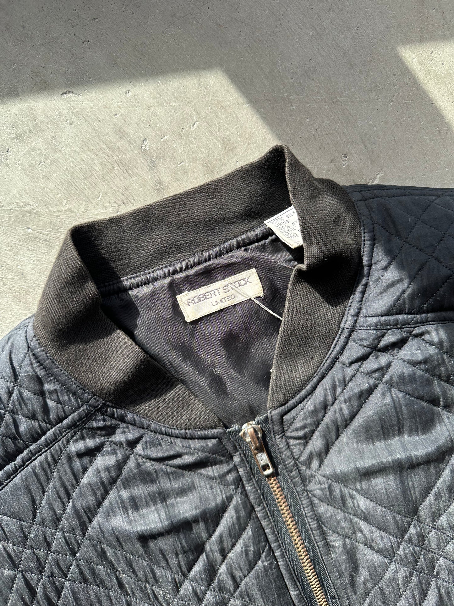 Black Silk Quilted Zip-Up Jacket