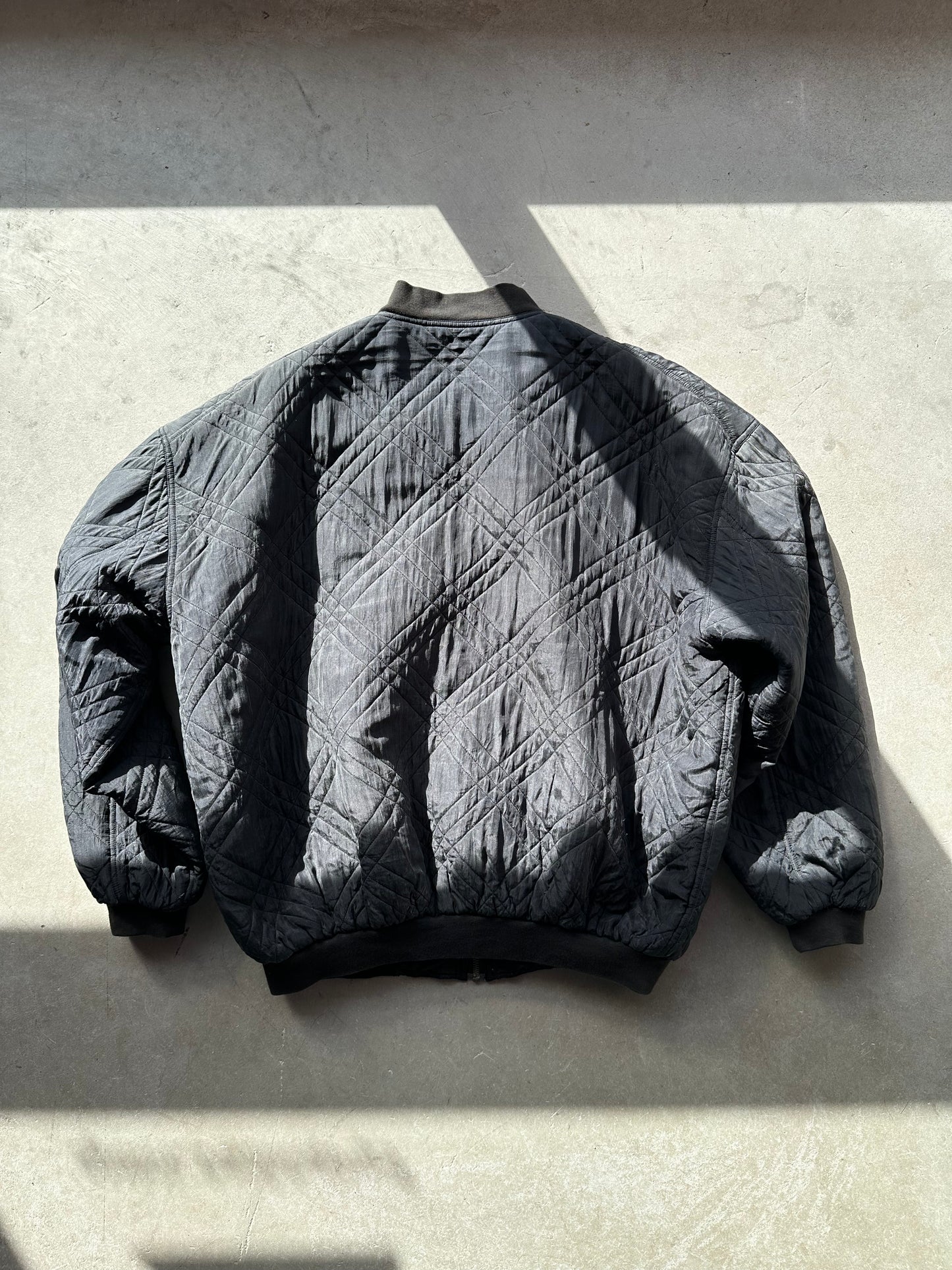 Black Silk Quilted Zip-Up Jacket