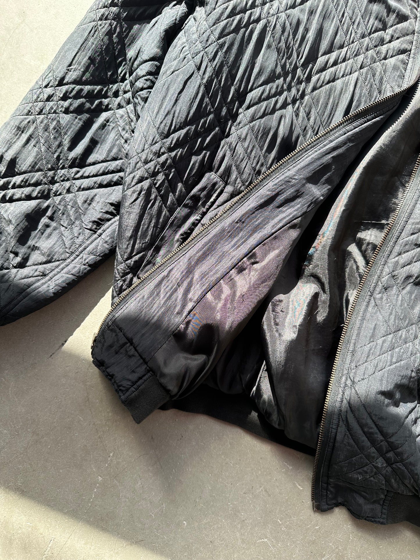Black Silk Quilted Zip-Up Jacket