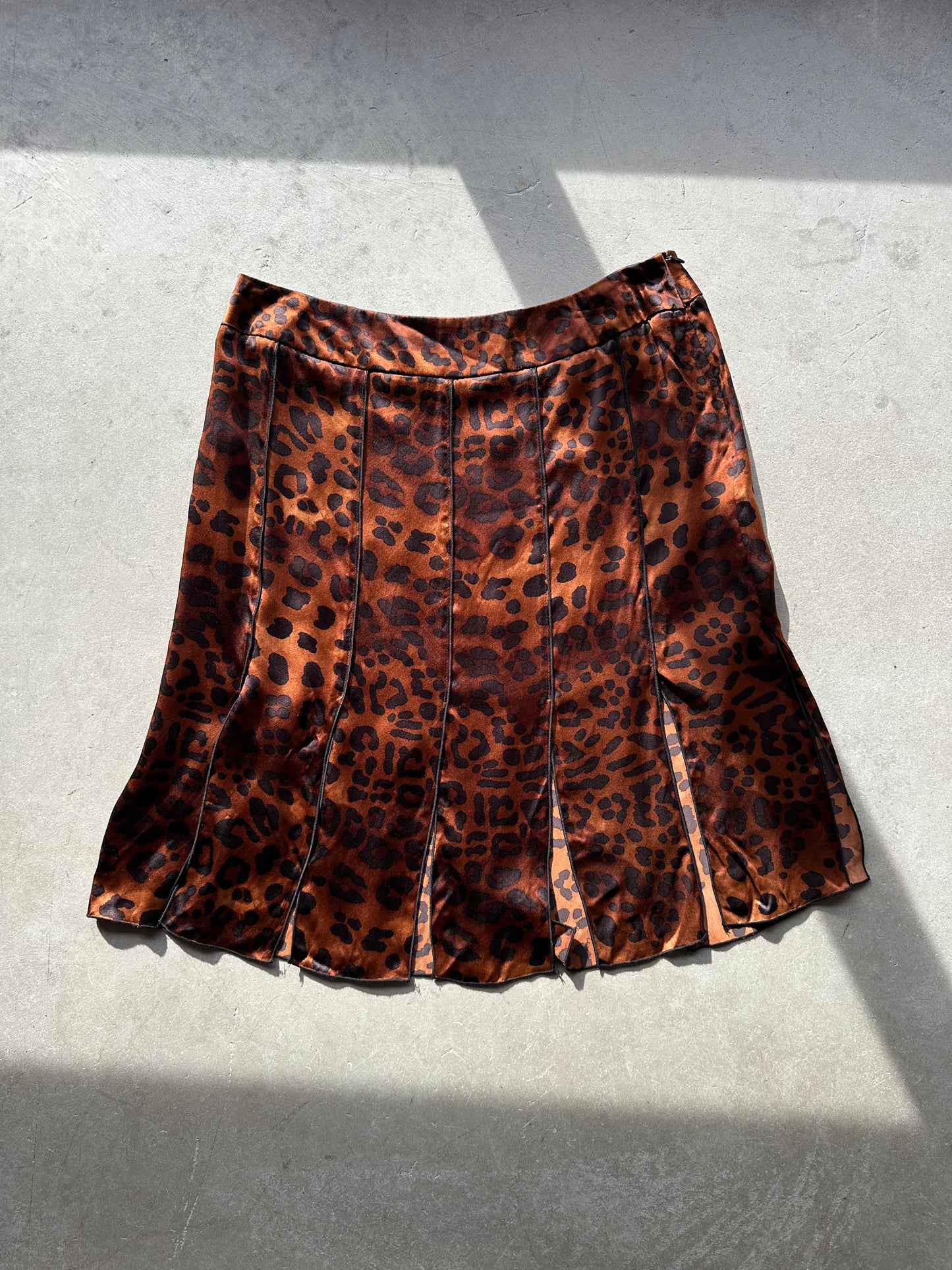 Brown Silk Leopard Print Car Wash Skirt