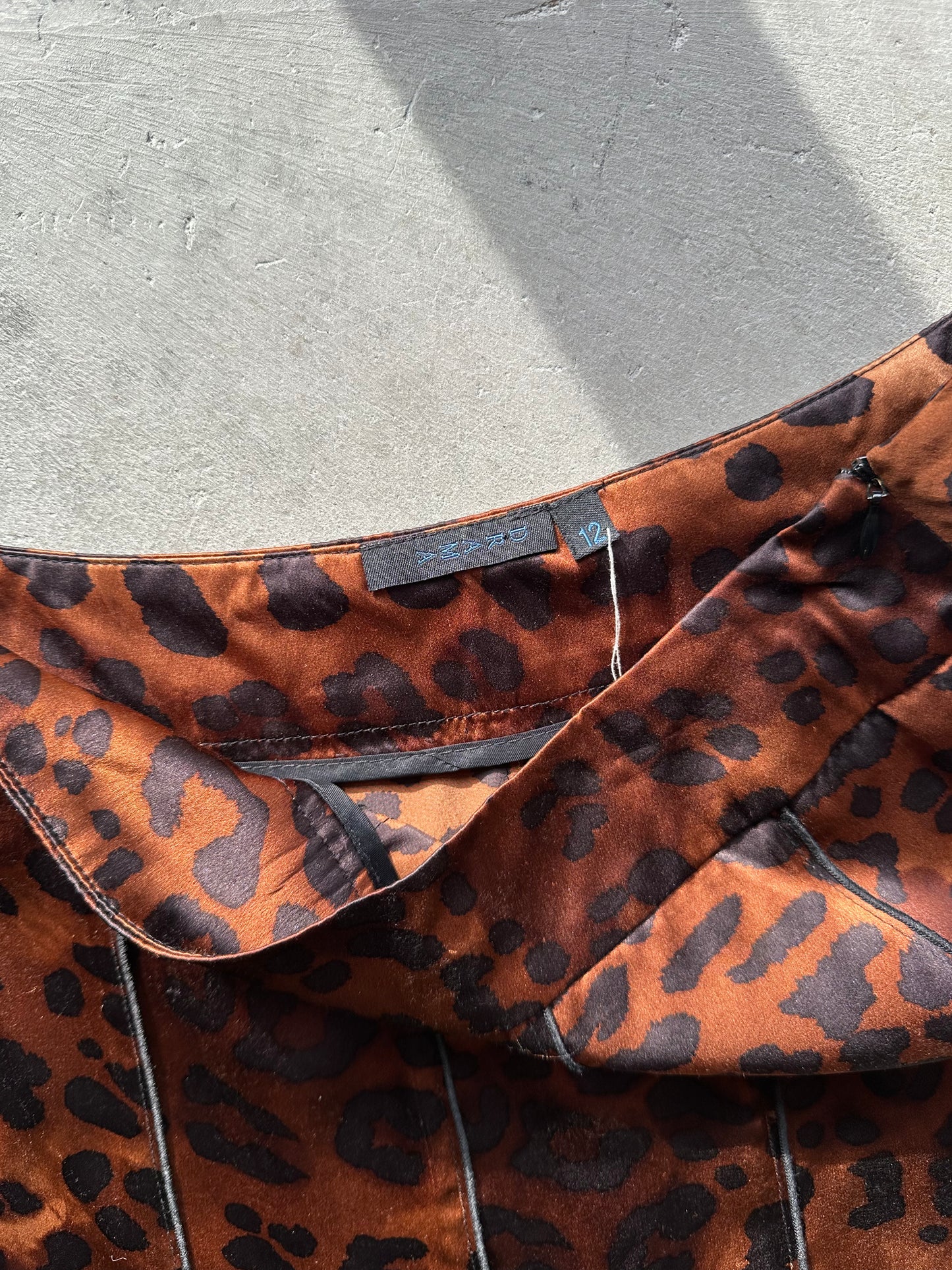 Brown Silk Leopard Print Car Wash Skirt