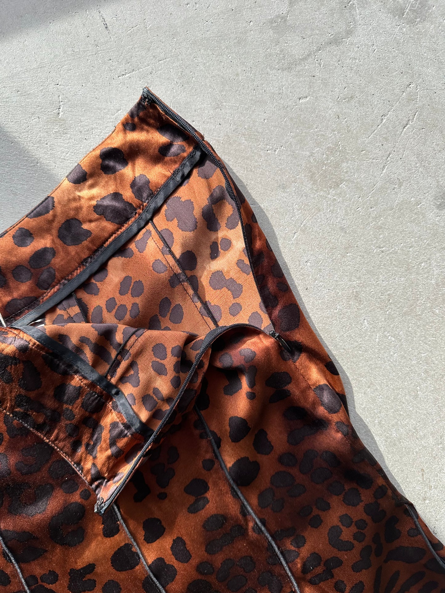 Brown Silk Leopard Print Car Wash Skirt