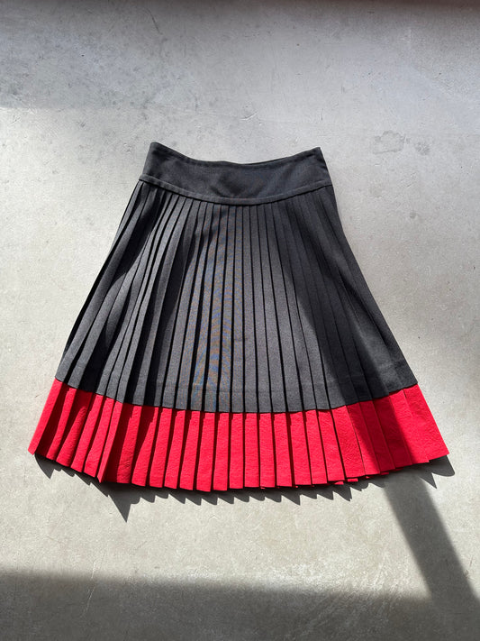 Gray and Red Marc by Marc Jacobs Pleated Wool Skirt