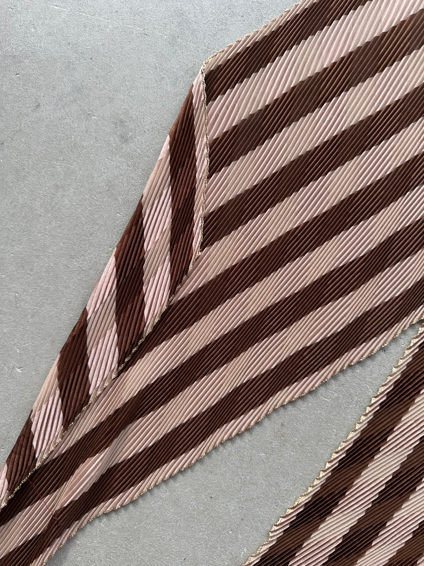 Brown and Tan Micro-Pleated Silk Scarf
