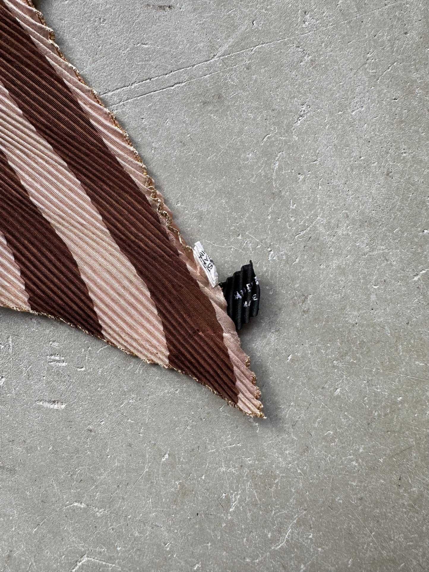 Brown and Tan Micro-Pleated Silk Scarf