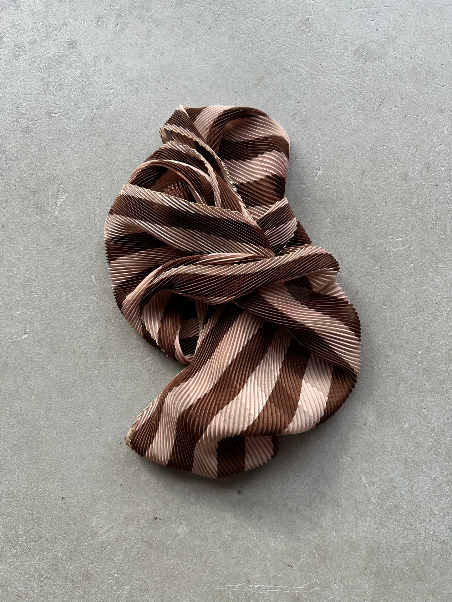 Brown and Tan Micro-Pleated Silk Scarf