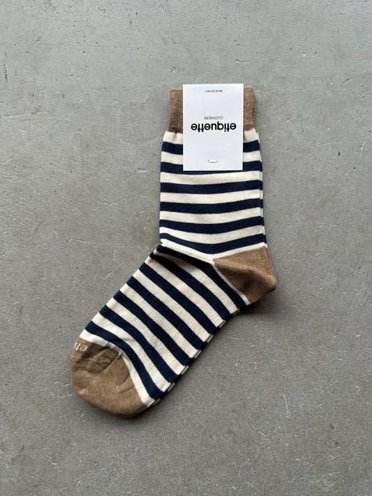 Navy, Ivory, and Camel Striped Socks New With Tags