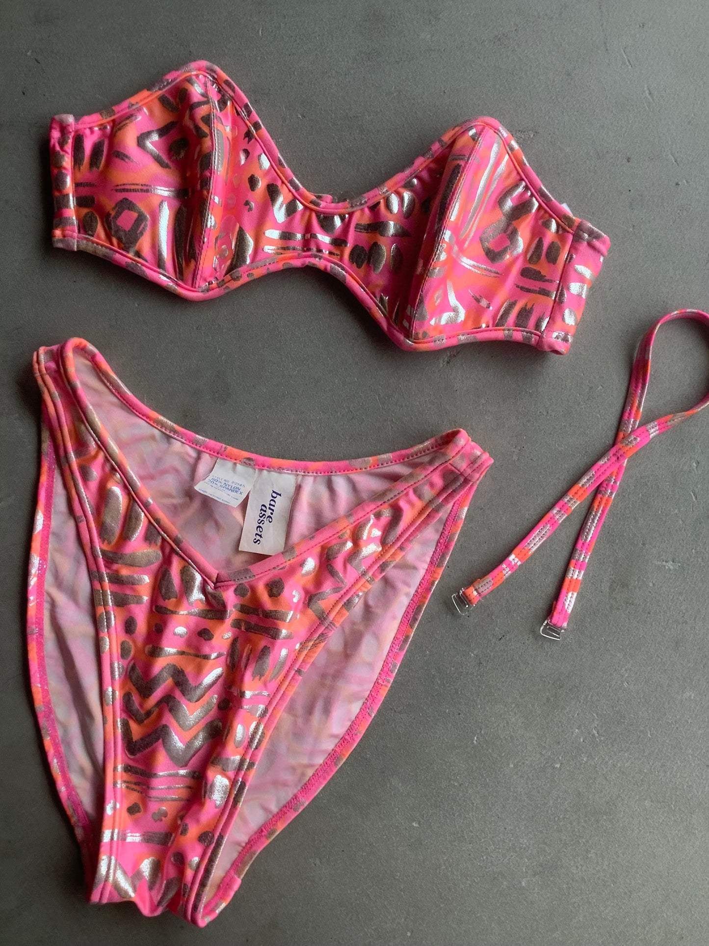 80's French Cut Silver and Pink Bikini