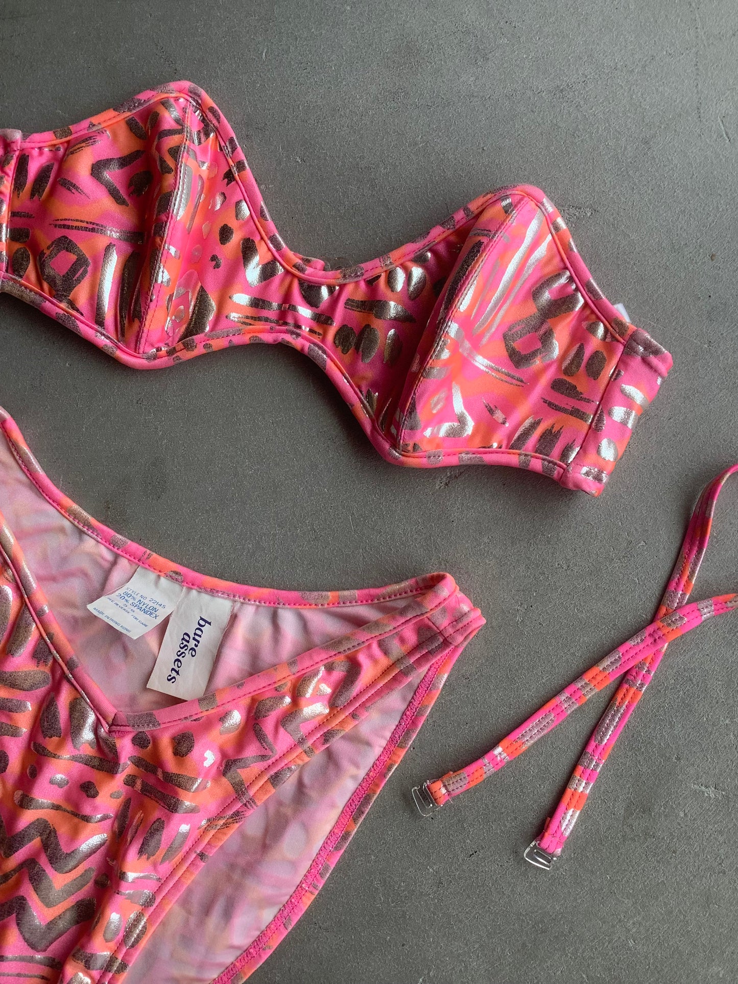 80's French Cut Silver and Pink Bikini