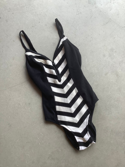Black and White Striped One Piece Swimsuit