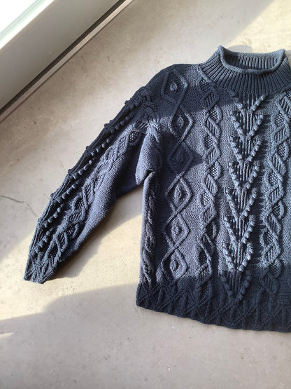 Navy Cable-knit  Roll neck Sweater