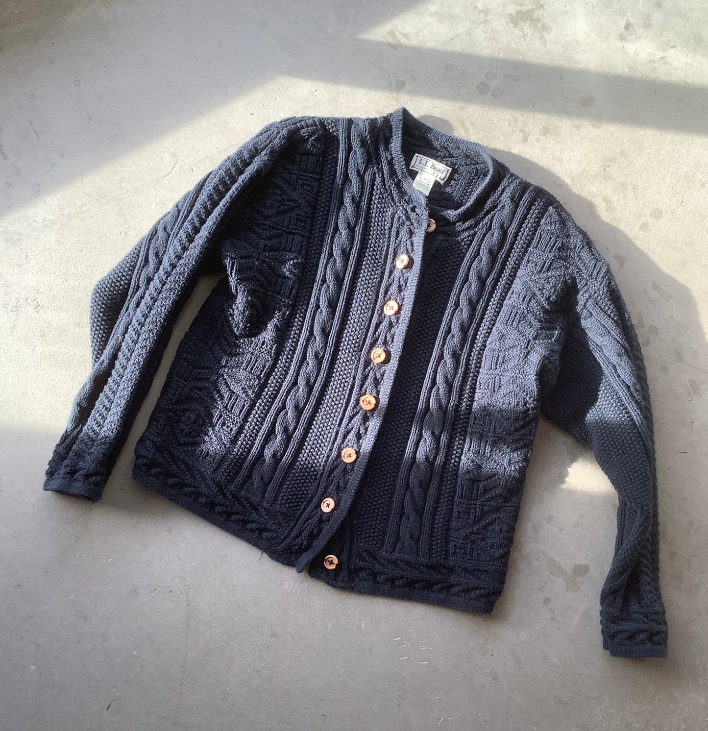 Navy cotton cable-knit cardigan (M)