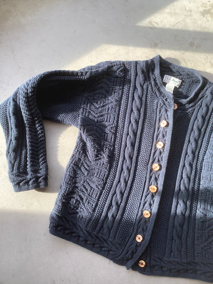 Navy cotton cable-knit cardigan (M)