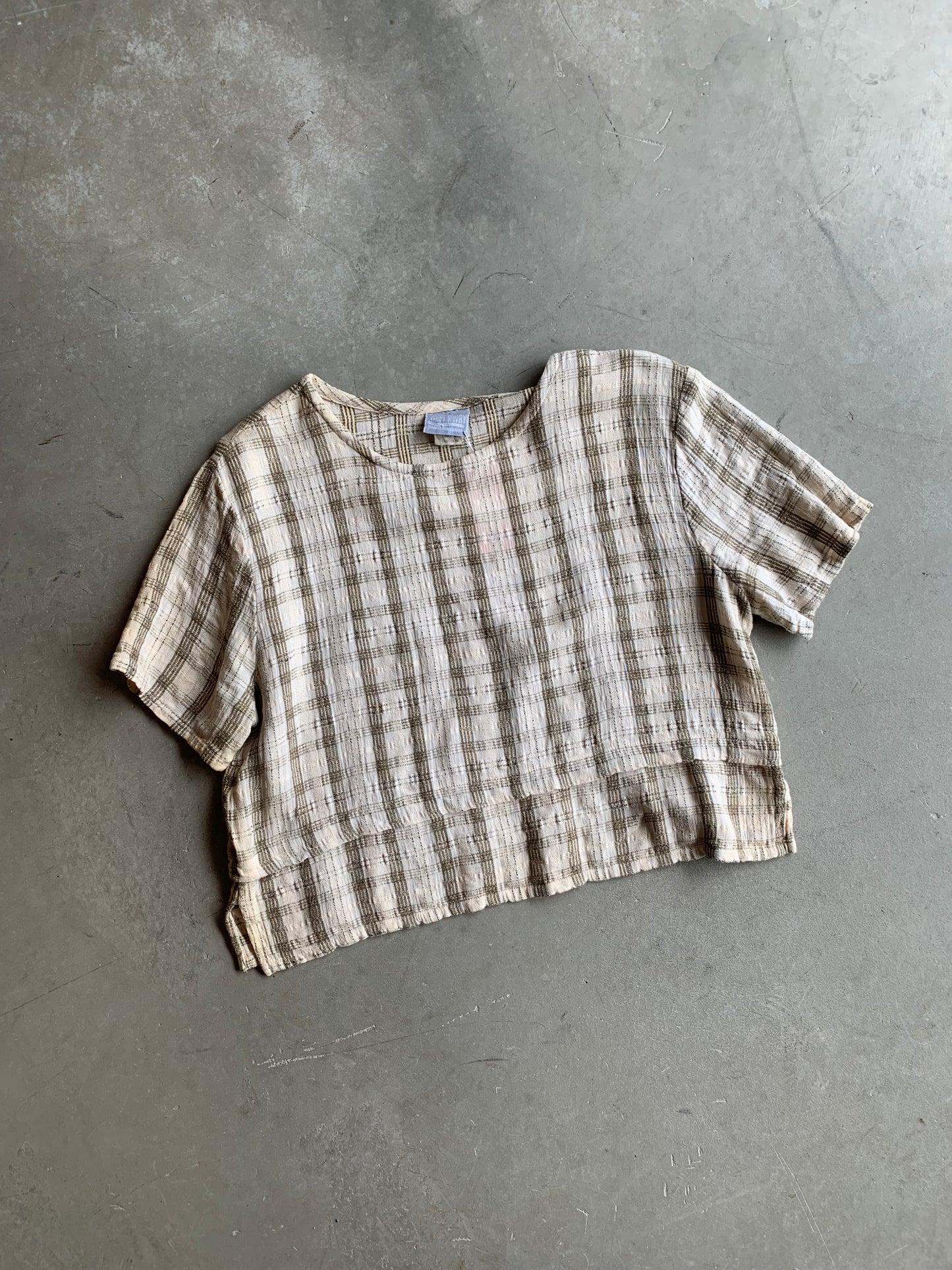 Summer Plaid Neutral Breezy Crop Shirt- S/M/L