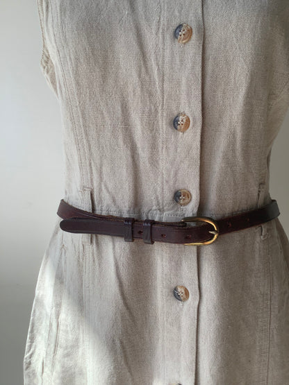 Dark brown leather skinny belt