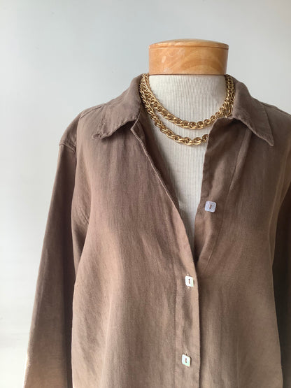 Brown linen long top