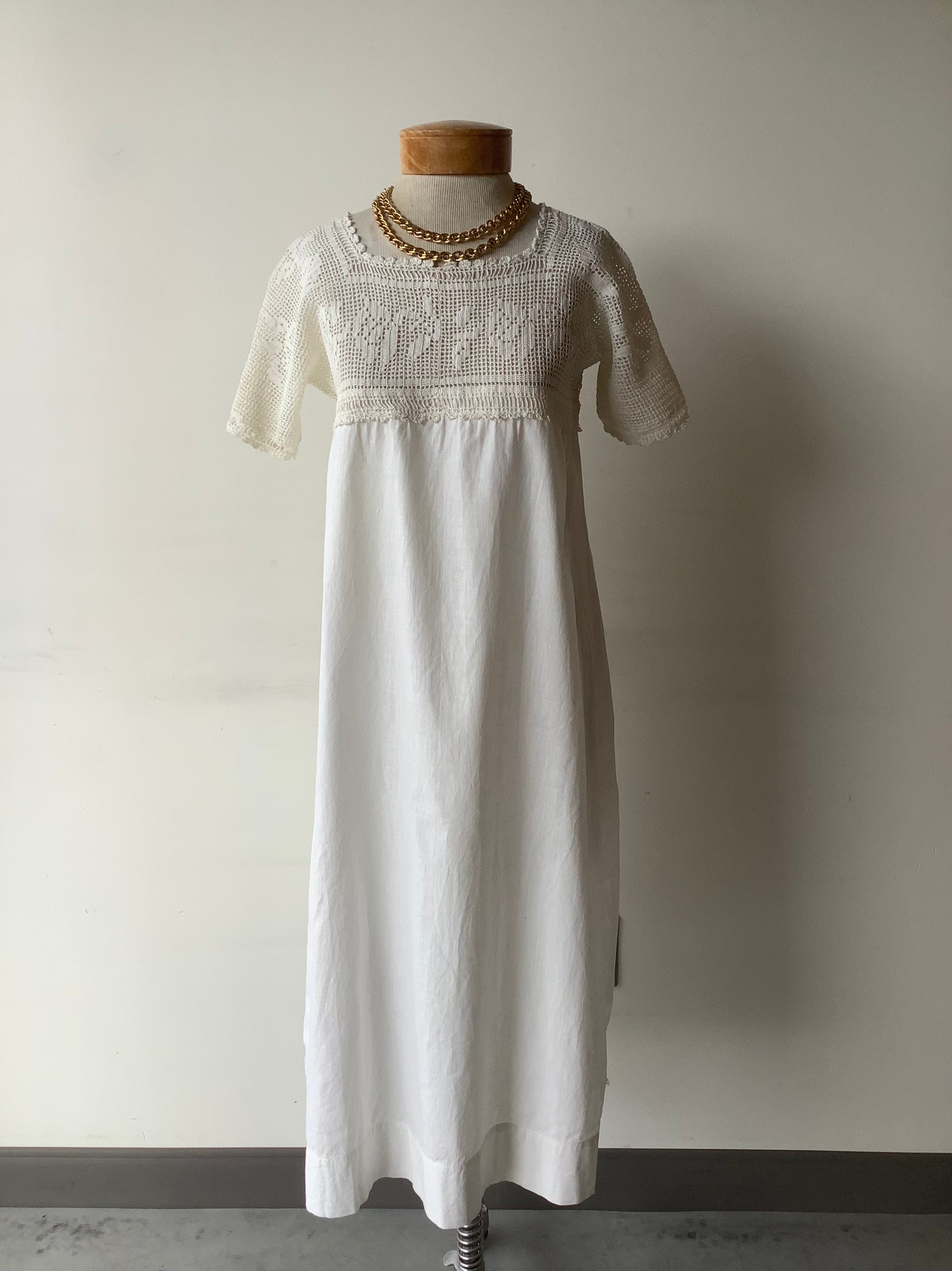 SALE Vintage Antique 1890's White Cotton Nightgown, Nightie With Eyelets  and Crochet 
