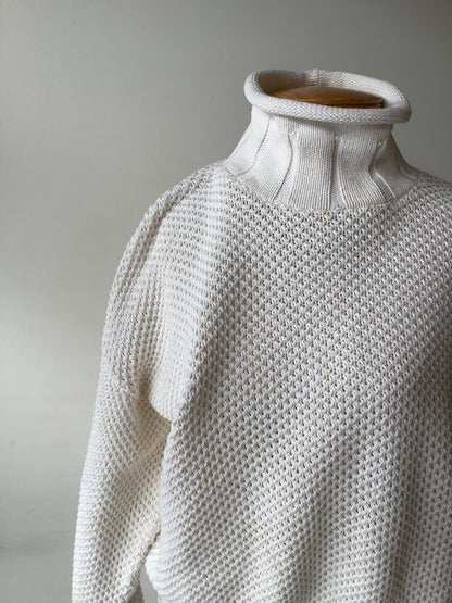 White cotton roll neck sweater