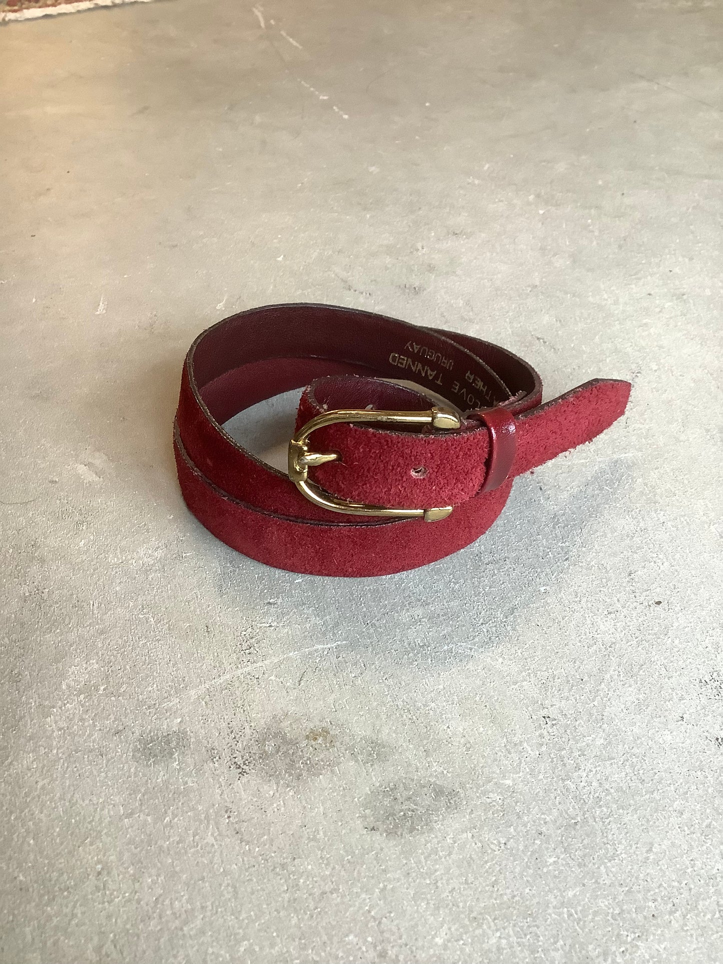 Dark red suede belt