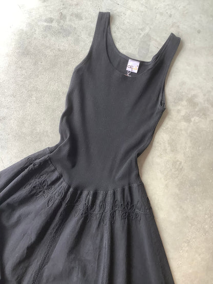 Black cotton midi dress